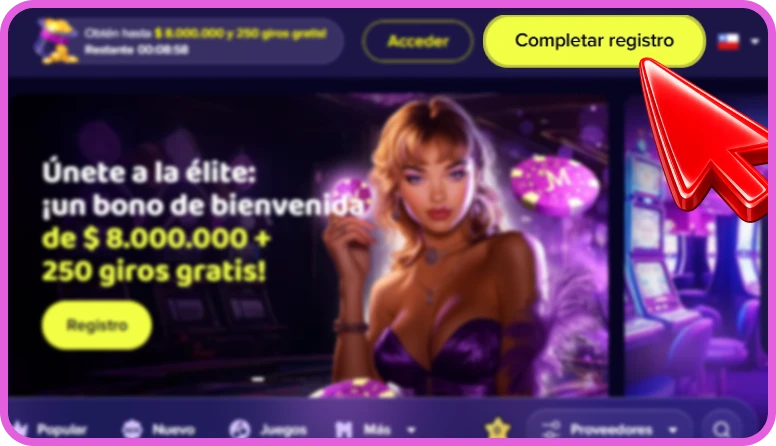 Botón “Completar registro” en la interfaz