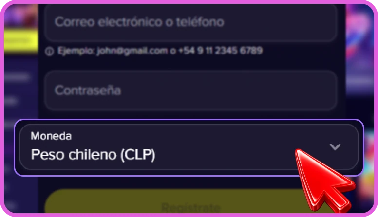 Selección de moneda CLP